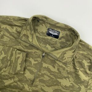 Straight Down Pullover Mens Large Green Camo 1/4‎ Zip Golf Athleisure Wing Logo